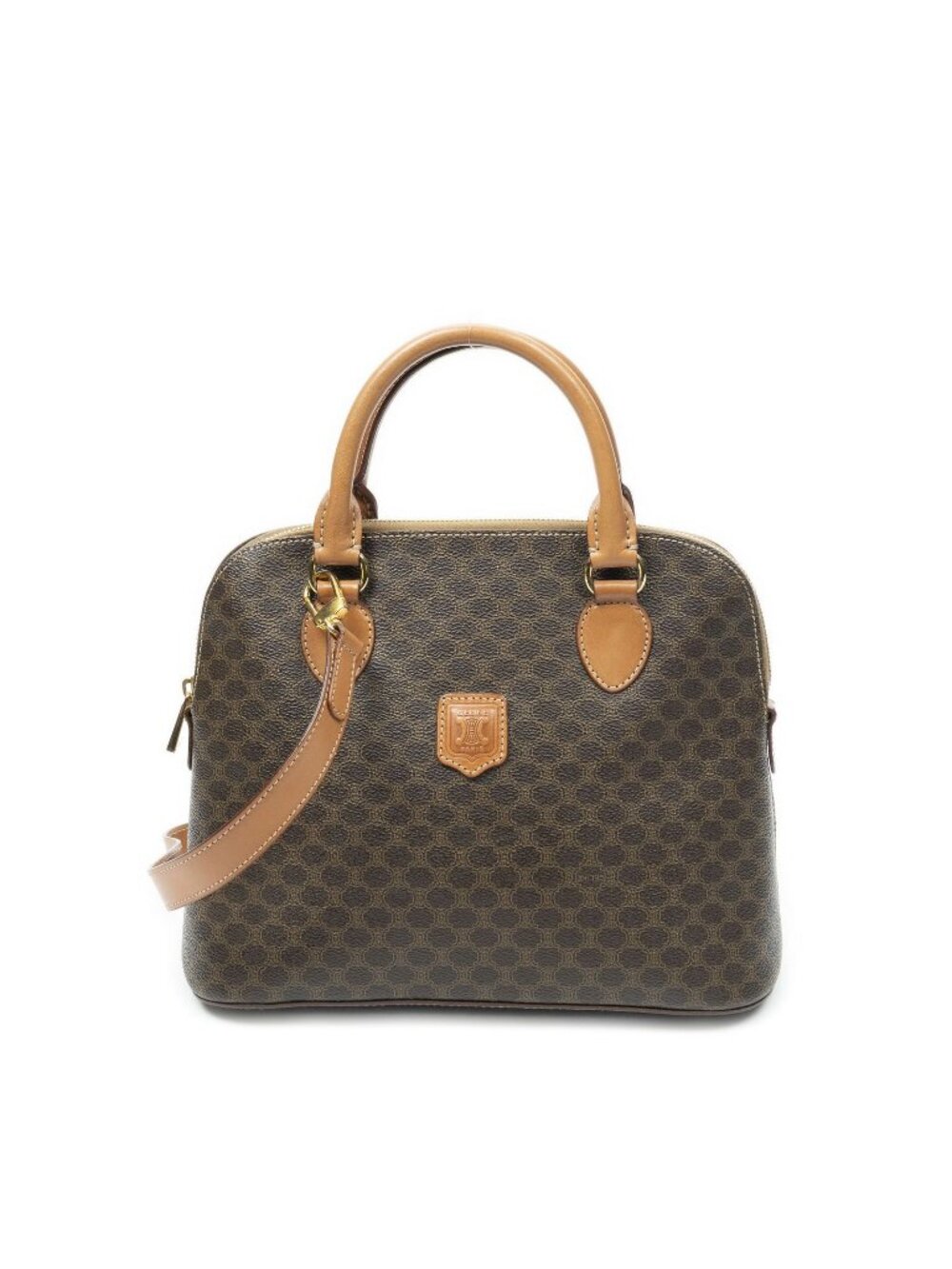 Celine Convertible Dome Top Handle Brown Macadam Canvas